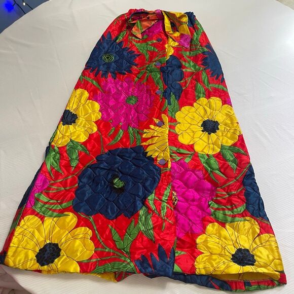 Vintage Hippie Skirt Quilted Long Length Floral Print Button Down A Line Size 10 - Picture 1 of 10
